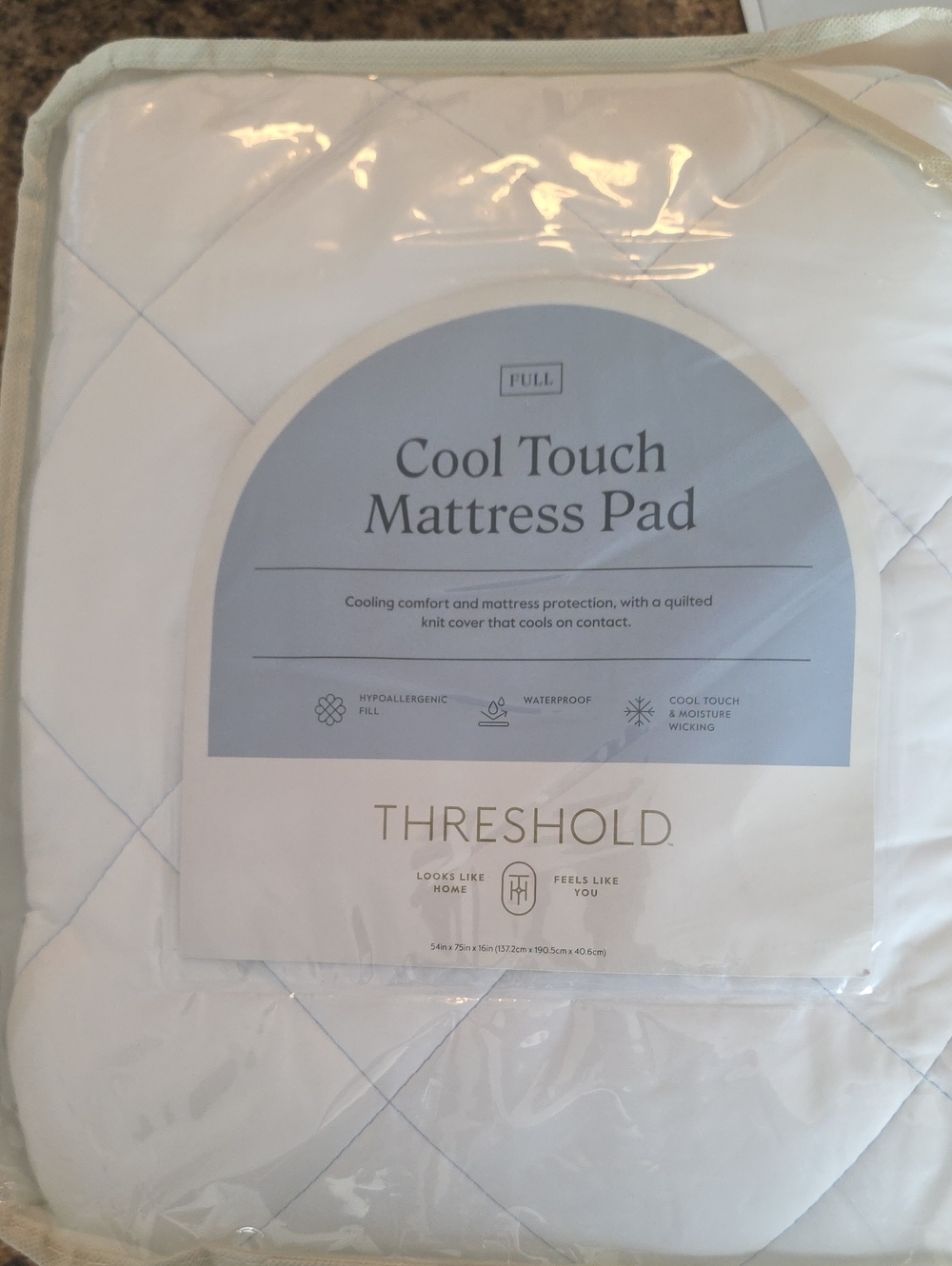 Threshold Cool Touch Mattress Pad - White with Light Blue Label Full Size
